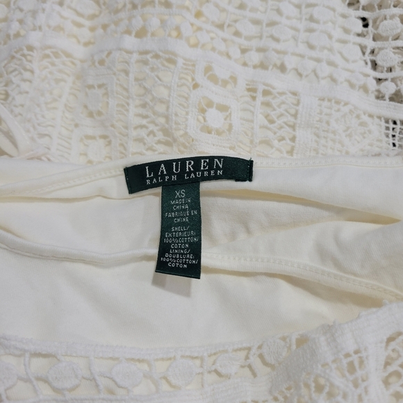 NWOT Ralph Lauren Ivory Crochet Overlay Fringe Hem Shift Dress Size XS - Picture 7 of 9